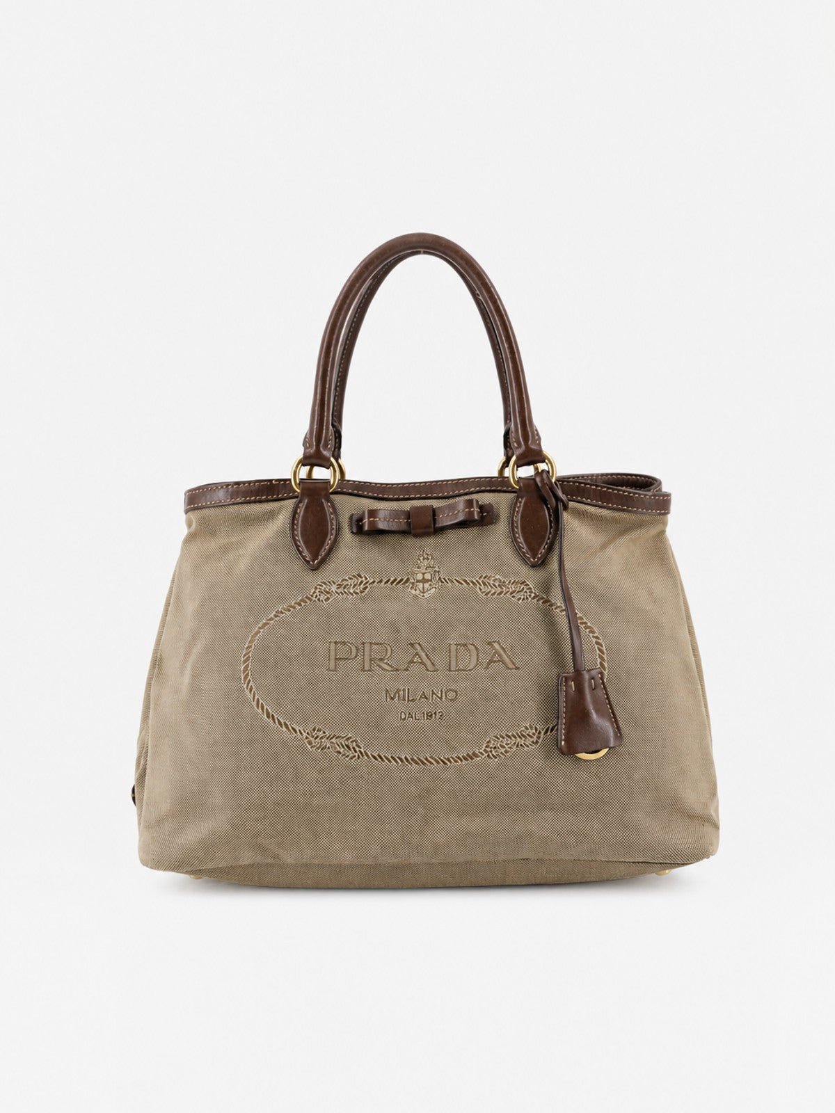 Prada Hand Bag Brown Fabric