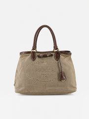 Prada Hand Bag Brown Fabric